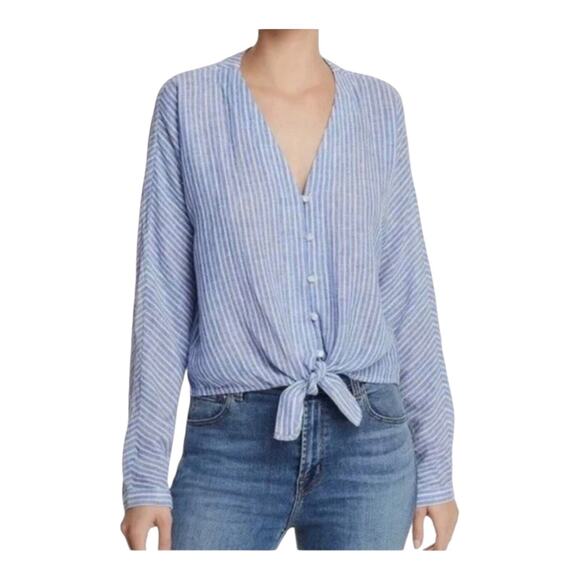 Rails Sloane Linen Blue Azure Stripe Front Tie Top Shirt Women's Size Large - Picture 13 of 14